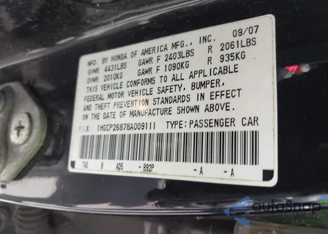 2008 Honda Accord 2.4 Ex-L из США, поврежденный, VIN 1HGCP26878A009111